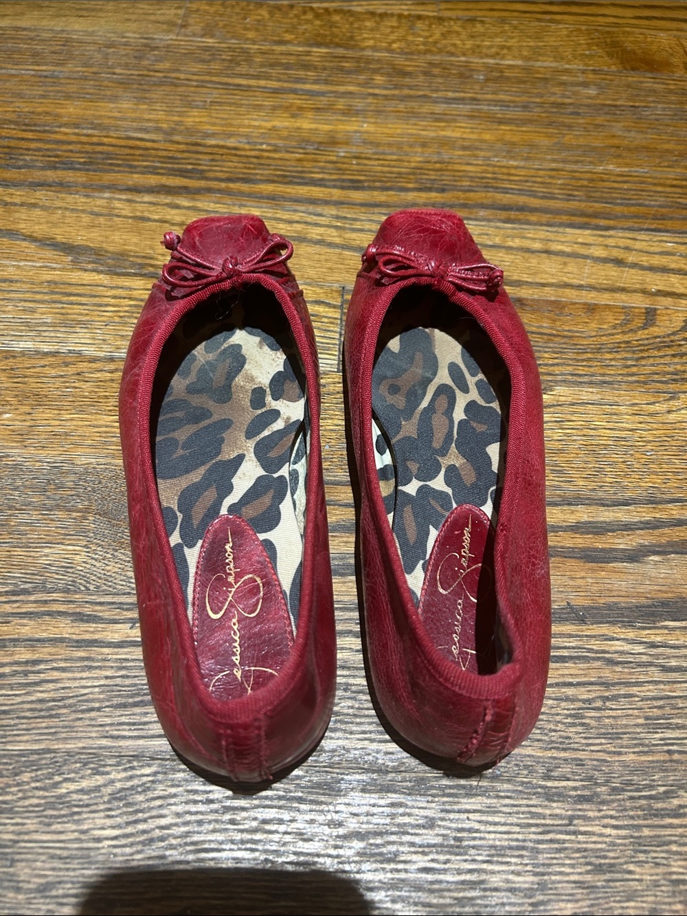 Jessica Simpson Burgundy Leather Ballet Flats with Bow - Picture 2 of 5